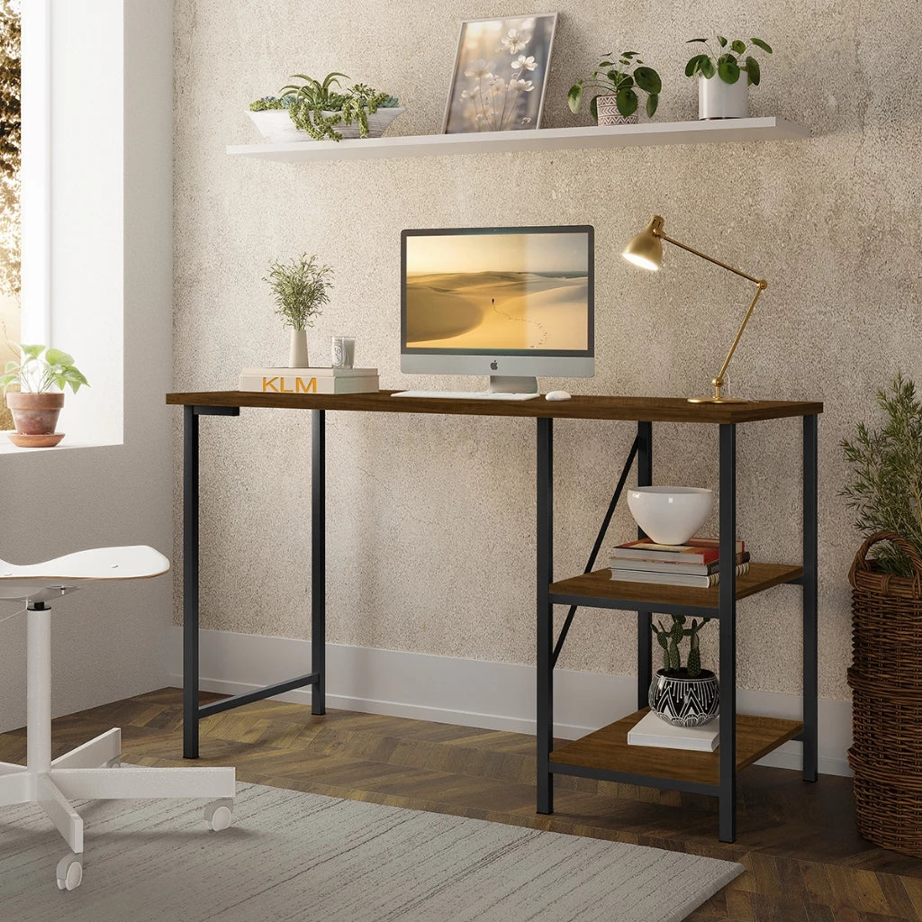 Mesa Escrivaninha Industrial [Reforçada] 120cm + 2 Prateleiras - DecorLumi